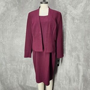 Le Suit Cabaret Dress Suit Set Size 12 Burgundy Blazer & Sheath Dress 2PC Career